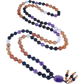 108 Mala Beads Necklace Semi-Precious Gem Stones Meditation Necklace 8MM Long Beaded Necklace Colorful Rainbow Necklace Healing Crystal Japa Yoga Necklace