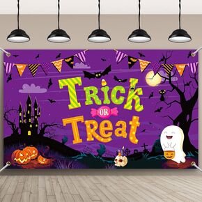 Trick or Treat Halloween Backdrops Banner Party Photography Backgrounds Halloween Party Photo Backdrop Photographic Backgrounds for Prom Party Wall Halloween Photoshoot Props, 5.9 x 3.6 Inch