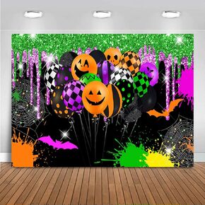 Mocsicka Halloween Party Backdrop Spooky Spider Bats Balloons Trick or Treat Background Baby Shower or Birthday Cake Table Decorations Photo Booth Props Banner (7x5ft)