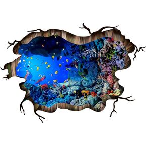 3D Underwater World Wall Decal Vivid Ocean sea Life Wall Stickers Removable Self-Adhesive Vinyl Wall Art Decals for Home Floor Ceiling Bedroom Nursery Living Room Playroom Decor
