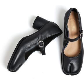 Women Chunky Block High Heels Mary Janes Shoes Split Toe Tabi Shoes Ankle Strap Dress Pumps Shoes