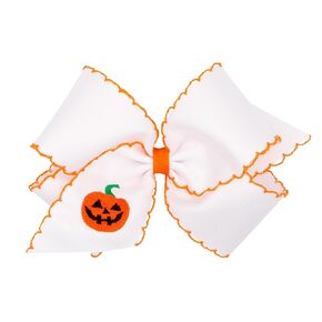 Wee Ones Girls Moonstitch Hair Bow with Embroidered Jack-O'-Lantern, Jack O Lantern, King