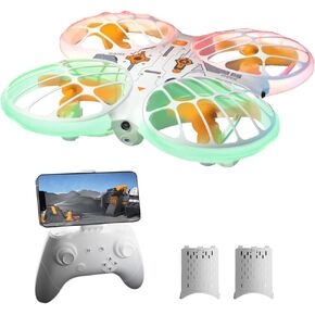 Mini Drone for Kids, Colorful LED Drone with Camera, 4K HD Nano RC Quadcopter with Obstacle Avoidance, 360° Flip, Altitude Hold, Headless Mode and 2 Batteries, Flying Toy for Boys Girls, White