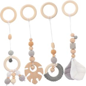 jojofuny 4pcs Leaf Children's Toy Crib Hanging Rattle Toy Wood Crib Pendant Toy Wooden Hanging Rattle Toy Wood Bed Hanging Pendant Gym Rattle Pendant Toys Stroller Yarn Newborn Gym Rack
