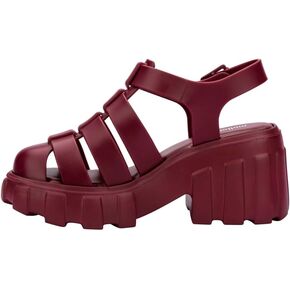 Melissa Megan Platform Jelly Heels for Women - The Iconic Original 90’s Jelly Shoe, Fisherman's Sandal with Chunky, Platform Lug-Sole Heel and Adjustable Strap and Side Buckle, Red, 7
