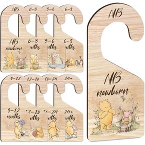 8Pcs Winnie Baby Closet Dividers, Baby Wardrobe Baby Closet Organizer, Classic Pooh Wooden Baby Clothes Organizer, Double-Sided Baby Closet Dividers, Newborn Baby Stuff