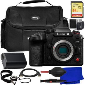حزمة ملحقات Ultimaxx Starter + كاميرا Panasonic Lumix GH6 بدون مرآة (الهيكل فقط) + بطاقة ذاكرة SanDisk Extreme سعة 64 جيجابايت، بطارية احتياطية (2800 مللي أمبير في الساعة)، حقيبة أدوات مقاومة للماء والمزيد (حزمة مكونة من 18 قطعة) in Kuwait