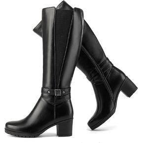 ErikenUrben Women's Knee-High Riding Boots Chunky Heel Buckle Calf Boots Zip