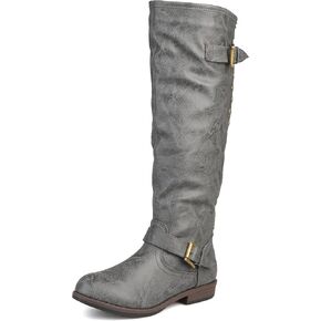 Journee Collection Womens Spokane Studded Knee High Riding Boots Regular and Wide Calf with Block Heel, Dark Grey, 9