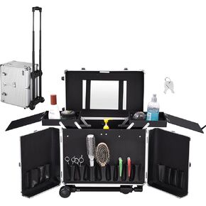 BYOOTIQUE Clipper Trimmer Portable Mobile Barber Station Tool Box Rolling Makeup Hair Salon Stylist Train Case Key