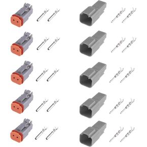 DT 4 Pin Connector Kit, DT Automotive Connector 4P Plug, Waterproof Wire Connector for Trucks with Stamped Contacts and Sealed Plugs for Cars, SUVs, Motorcycles and more.(DT 4P 5)