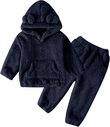 طفل رضيع الصوف Sweatpants 2 قطعة مجموعة لطيف دافئ الدب هوديي غامض الشتاء البلوز مقنعين Sweatsuit مع جيب in Kuwait