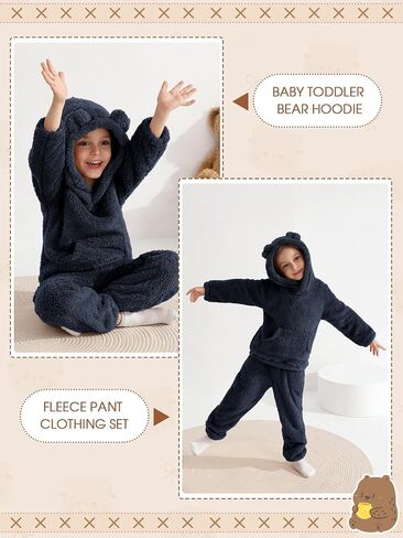 طفل رضيع الصوف Sweatpants 2 قطعة مجموعة لطيف دافئ الدب هوديي غامض الشتاء البلوز مقنعين Sweatsuit مع جيب in Kuwait