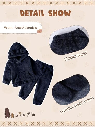طفل رضيع الصوف Sweatpants 2 قطعة مجموعة لطيف دافئ الدب هوديي غامض الشتاء البلوز مقنعين Sweatsuit مع جيب in Kuwait