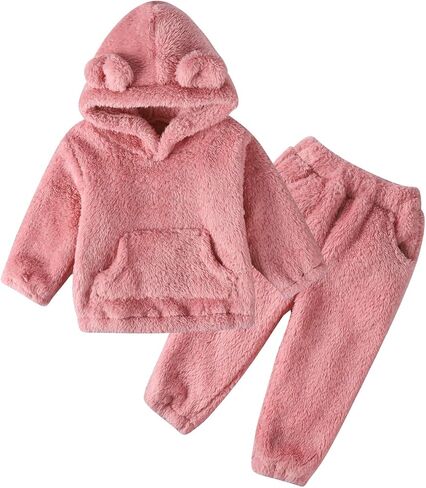طفل رضيع الصوف Sweatpants 2 قطعة مجموعة لطيف دافئ الدب هوديي غامض الشتاء البلوز مقنعين Sweatsuit مع جيب in Kuwait