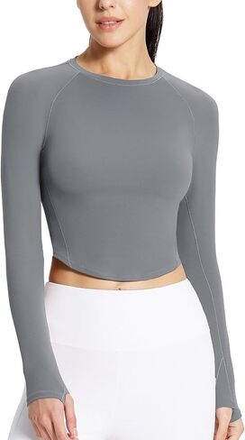 BALEAF Womens Long Sleeve Workout Tops Athletic Crop Top Running Slim Fit Gym Yoga Shirts Black S in Saudi Arabia