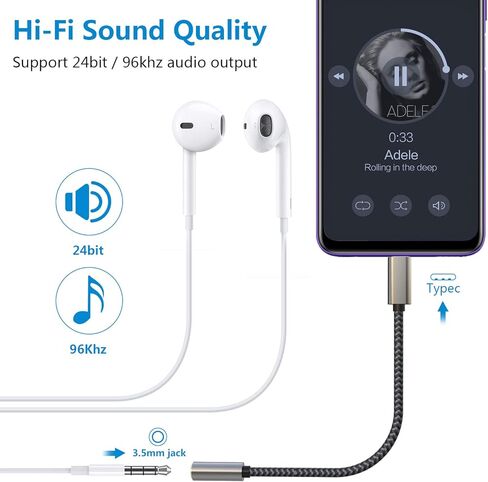 USB C to 3.5mm Audio Adapter Aux to USB C - USB Type C to 3.5mm Female Headphone Jack Adapter Compatible with iPhone 15 Plus/15 Pro Max, Galaxy S24 S23 S22 S21, Pixel, MacBook in Saudi Arabia