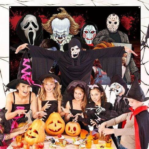 Halloween Horror Party Decorations, Horror Classic Movie Character Photo Backdrop 5.9x3.6Ft Large Horror Birthday Background Supplies for Kids Adults Decorations Photo Booth Props Wall Hanging Decor in Saudi Arabia