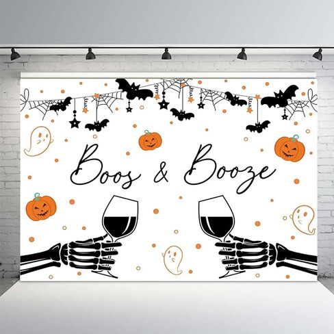 MEHOFOND 7x5ft Halloween Backdrop Boos and Booze Party Decorations Banner Spooktacular Adult Spooky Pumpkin Skeleton Party Supplies Ghost Spider Bat Photography Background Photo Booth Props in Saudi Arabia