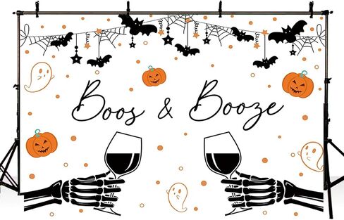 MEHOFOND 7x5ft Halloween Backdrop Boos and Booze Party Decorations Banner Spooktacular Adult Spooky Pumpkin Skeleton Party Supplies Ghost Spider Bat Photography Background Photo Booth Props in Saudi Arabia