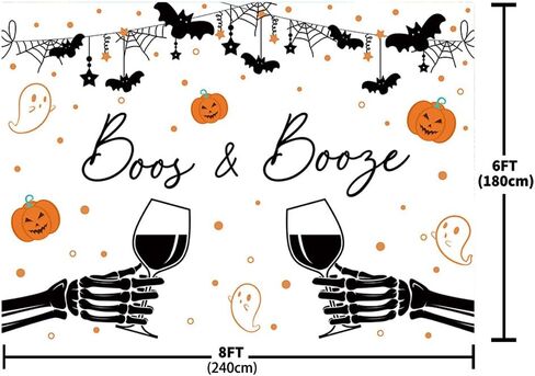 MEHOFOND 7x5ft Halloween Backdrop Boos and Booze Party Decorations Banner Spooktacular Adult Spooky Pumpkin Skeleton Party Supplies Ghost Spider Bat Photography Background Photo Booth Props in Saudi Arabia