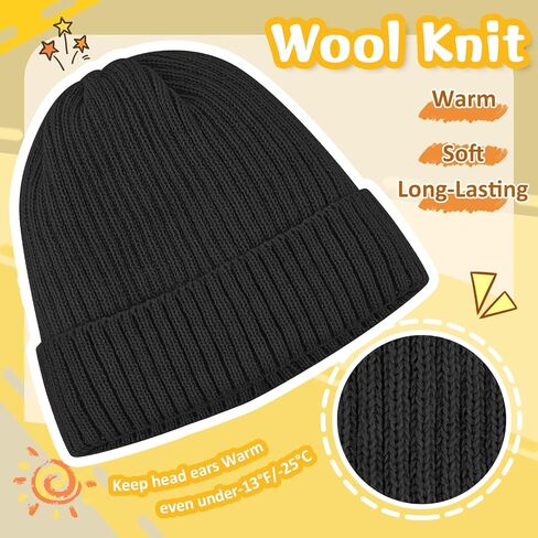 MIG4U Kids Beanie Hat Wool Knitted Warm Fleece Lined, Soft Coral Thick Cuffed Winter Hat Beanie Cap for Cold Weather in Saudi Arabia