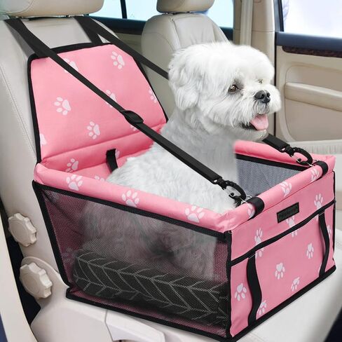PetsHome Dog Car Seat Foldable Dog Car Booster Seat with Removable Thick Mat Waterproof Breathable Oxford Travel Bag for Small to Medium Dogs, Puppies, and Pets-Pattern Black in Saudi Arabia