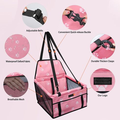 PetsHome Dog Car Seat Foldable Dog Car Booster Seat with Removable Thick Mat Waterproof Breathable Oxford Travel Bag for Small to Medium Dogs, Puppies, and Pets-Pattern Black in Saudi Arabia
