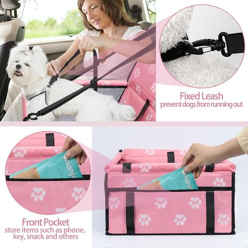 PetsHome Dog Car Seat Foldable Dog Car Booster Seat with Removable Thick Mat Waterproof Breathable Oxford Travel Bag for Small to Medium Dogs, Puppies, and Pets-Pattern Black in Saudi Arabia