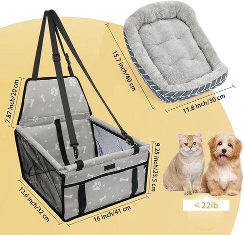 PetsHome Dog Car Seat Foldable Dog Car Booster Seat with Removable Thick Mat Waterproof Breathable Oxford Travel Bag for Small to Medium Dogs, Puppies, and Pets-Pattern Black in Kuwait