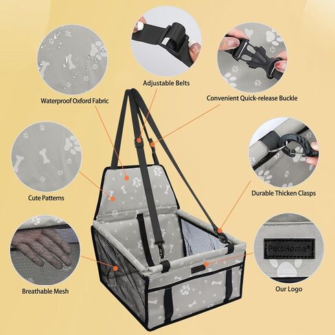 PetsHome Dog Car Seat Foldable Dog Car Booster Seat with Removable Thick Mat Waterproof Breathable Oxford Travel Bag for Small to Medium Dogs, Puppies, and Pets-Pattern Black in Kuwait