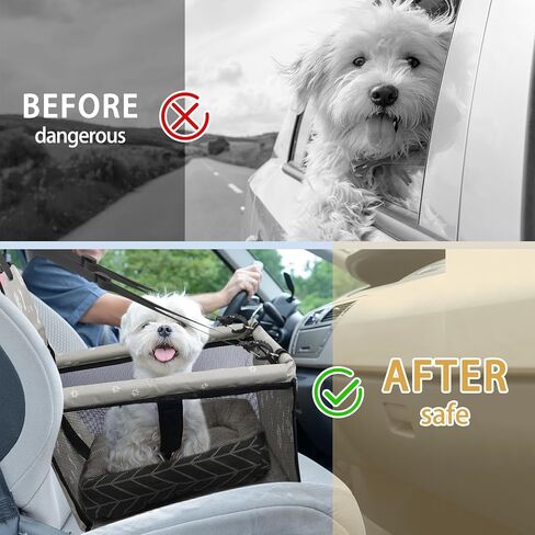 PetsHome Dog Car Seat Foldable Dog Car Booster Seat with Removable Thick Mat Waterproof Breathable Oxford Travel Bag for Small to Medium Dogs, Puppies, and Pets-Pattern Black in Kuwait