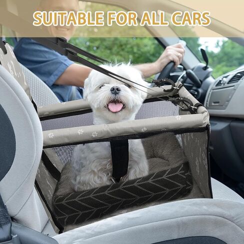 PetsHome Dog Car Seat Foldable Dog Car Booster Seat with Removable Thick Mat Waterproof Breathable Oxford Travel Bag for Small to Medium Dogs, Puppies, and Pets-Pattern Black in Kuwait