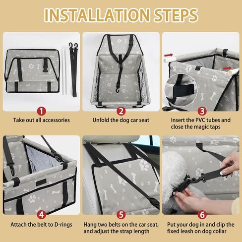 PetsHome Dog Car Seat Foldable Dog Car Booster Seat with Removable Thick Mat Waterproof Breathable Oxford Travel Bag for Small to Medium Dogs, Puppies, and Pets-Pattern Black in Kuwait