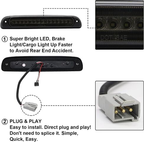 3rd Third Brake Lights Compatible with F250 F350 F450 F550 Super Duty 1999-2016/for Ranger 1995-2011/for Explorer Sport Trac 2001-2005 With Strobe Function and LED Cargo Lamp(Clear&Red Len) in Saudi Arabia
