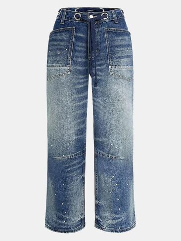 Flamingals Wide Leg Mid Waist Causal Baggy Barrel Jeans for Women Drawstring Eyelet Waist Denim Pants in Saudi Arabia