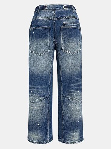 Flamingals Wide Leg Mid Waist Causal Baggy Barrel Jeans for Women Drawstring Eyelet Waist Denim Pants in Saudi Arabia