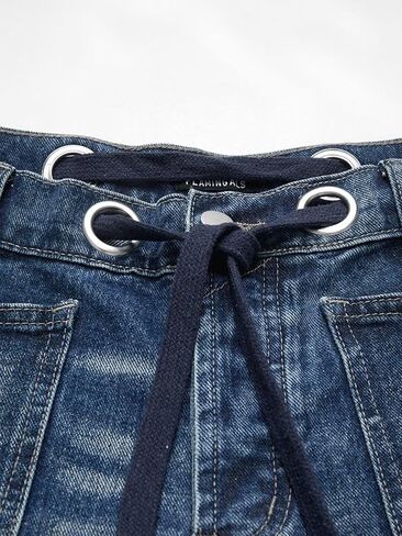 Flamingals Wide Leg Mid Waist Causal Baggy Barrel Jeans for Women Drawstring Eyelet Waist Denim Pants in Saudi Arabia
