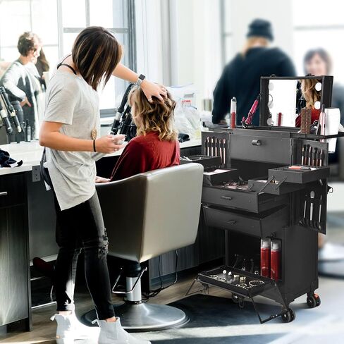 BYOOTIQUE Clipper Trimmer Portable Mobile Barber Station Tool Box Rolling Makeup Hair Salon Stylist Train Case Key in Saudi Arabia