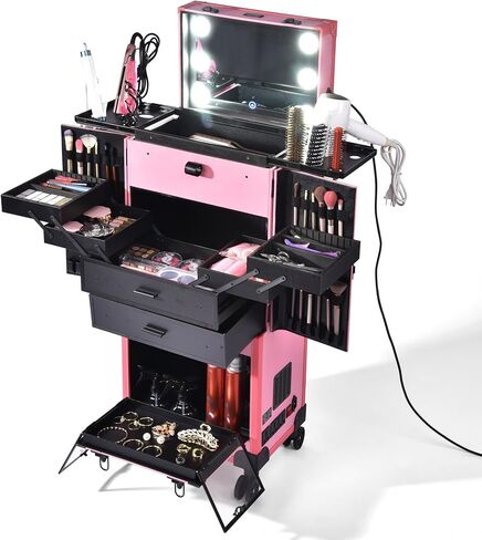 BYOOTIQUE Clipper Trimmer Portable Mobile Barber Station Tool Box Rolling Makeup Hair Salon Stylist Train Case Key in Kuwait