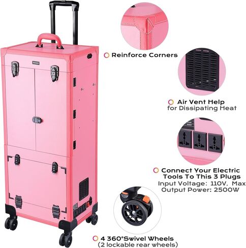 BYOOTIQUE Clipper Trimmer Portable Mobile Barber Station Tool Box Rolling Makeup Hair Salon Stylist Train Case Key in Kuwait