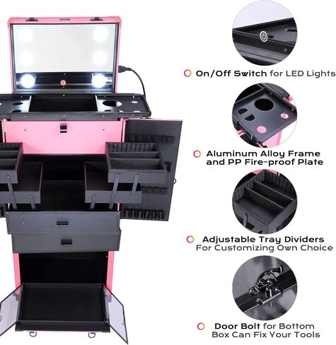 BYOOTIQUE Clipper Trimmer Portable Mobile Barber Station Tool Box Rolling Makeup Hair Salon Stylist Train Case Key in Kuwait