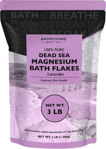 Aromasong Magnesium Flakes from The Dead Sea, 3 LB Resealable Pack (Packaging May Very) - Muscle Relaxing Magnesium Chloride Bath Salts Soak for Headaches, Stress & Leg Discomfort. in Saudi Arabia