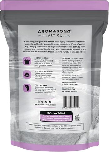 Aromasong Magnesium Flakes from The Dead Sea, 3 LB Resealable Pack (Packaging May Very) - Muscle Relaxing Magnesium Chloride Bath Salts Soak for Headaches, Stress & Leg Discomfort. in Saudi Arabia