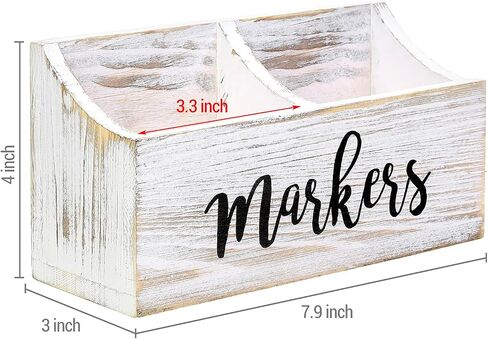 MyGift Magnetic Mount Vintage Gray Solid Wood Dry Erase Marker and Eraser Holder with 2 Compartments, Desktop Office Supplies Storage Organizer Bin with White Cursive Marker Lettering in Saudi Arabia