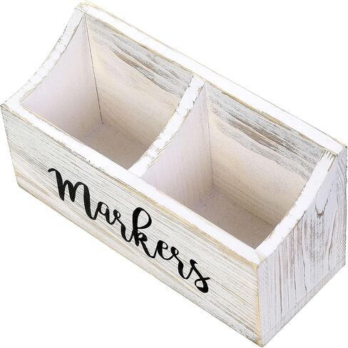 MyGift Magnetic Mount Vintage Gray Solid Wood Dry Erase Marker and Eraser Holder with 2 Compartments, Desktop Office Supplies Storage Organizer Bin with White Cursive Marker Lettering in Saudi Arabia