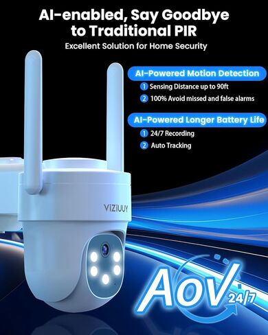 Security Cameras Outdoor Wireless, AOV Security Camera with 24/7 Recording, Solar-Powered, 2K Cameras for Home Security with 360° Pan & Tilt, Auto Tracking, 512G Local Storage(Not Include) in Kuwait