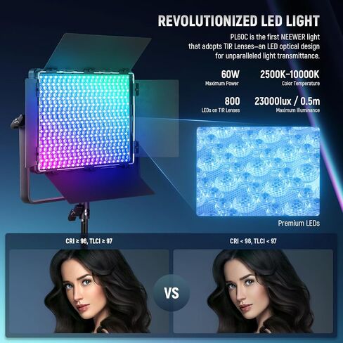 NEEWER 150W RGB LED Panel Video Light Kit with Barn Doors, 1800 LEDs 42500Lux@0.5m 2500K-10000K CRI96+/TLCI97+ 0-100% Dimming, APP/2.4G/Panel/DMX Control for Pro Studio Gaming Lighting, AP150C in Saudi Arabia