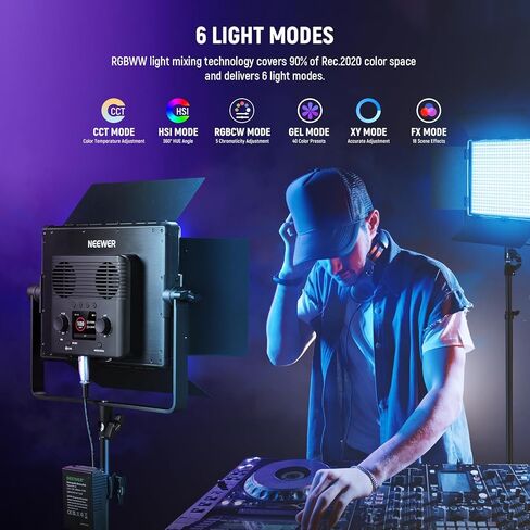 NEEWER 150W RGB LED Panel Video Light Kit with Barn Doors, 1800 LEDs 42500Lux@0.5m 2500K-10000K CRI96+/TLCI97+ 0-100% Dimming, APP/2.4G/Panel/DMX Control for Pro Studio Gaming Lighting, AP150C in Saudi Arabia