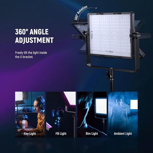 NEEWER 150W RGB LED Panel Video Light Kit with Barn Doors, 1800 LEDs 42500Lux@0.5m 2500K-10000K CRI96+/TLCI97+ 0-100% Dimming, APP/2.4G/Panel/DMX Control for Pro Studio Gaming Lighting, AP150C in Saudi Arabia
